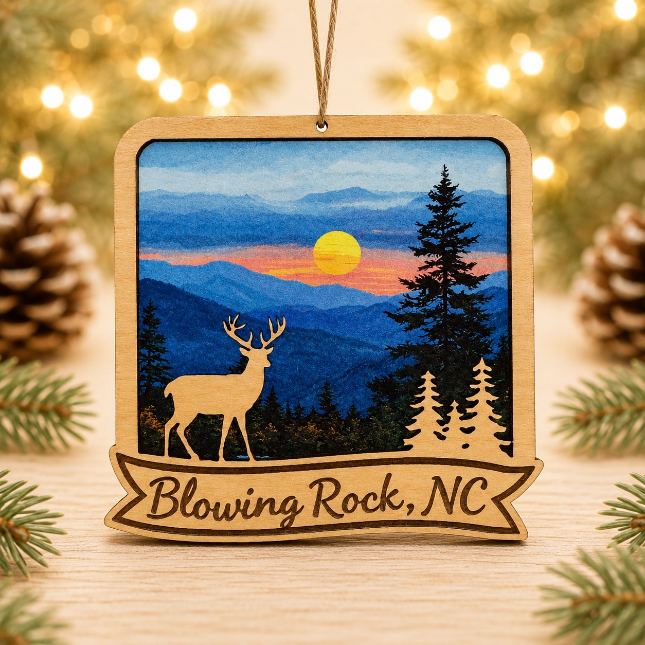 Blowing Rock Deer Sunset Ornament
